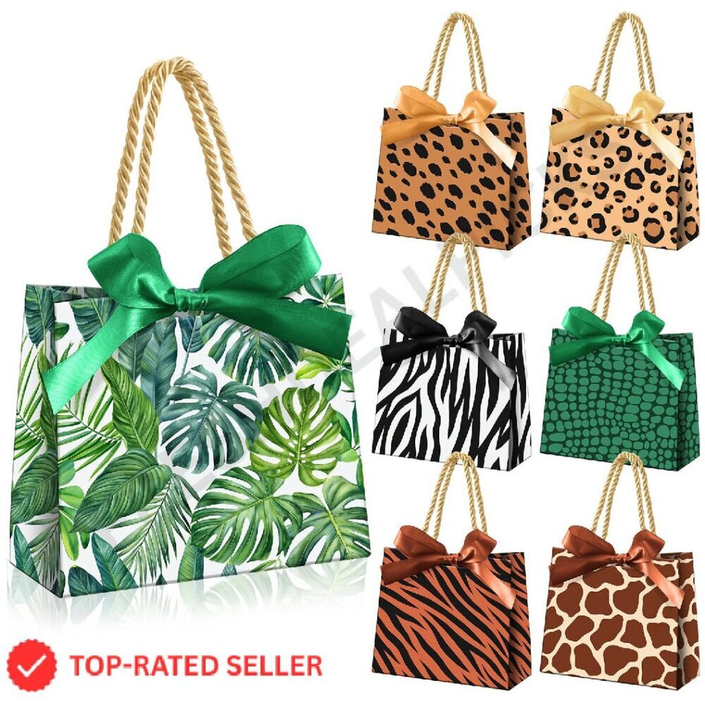 Safari Animal Print Gift Bags Kraft Paper Party Favors Bulk Set
